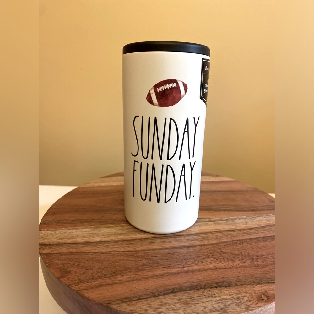 NWT Rae Dunn “Sunday Funday” Insulated Stainless Steel Slim Can Cooler 12oz